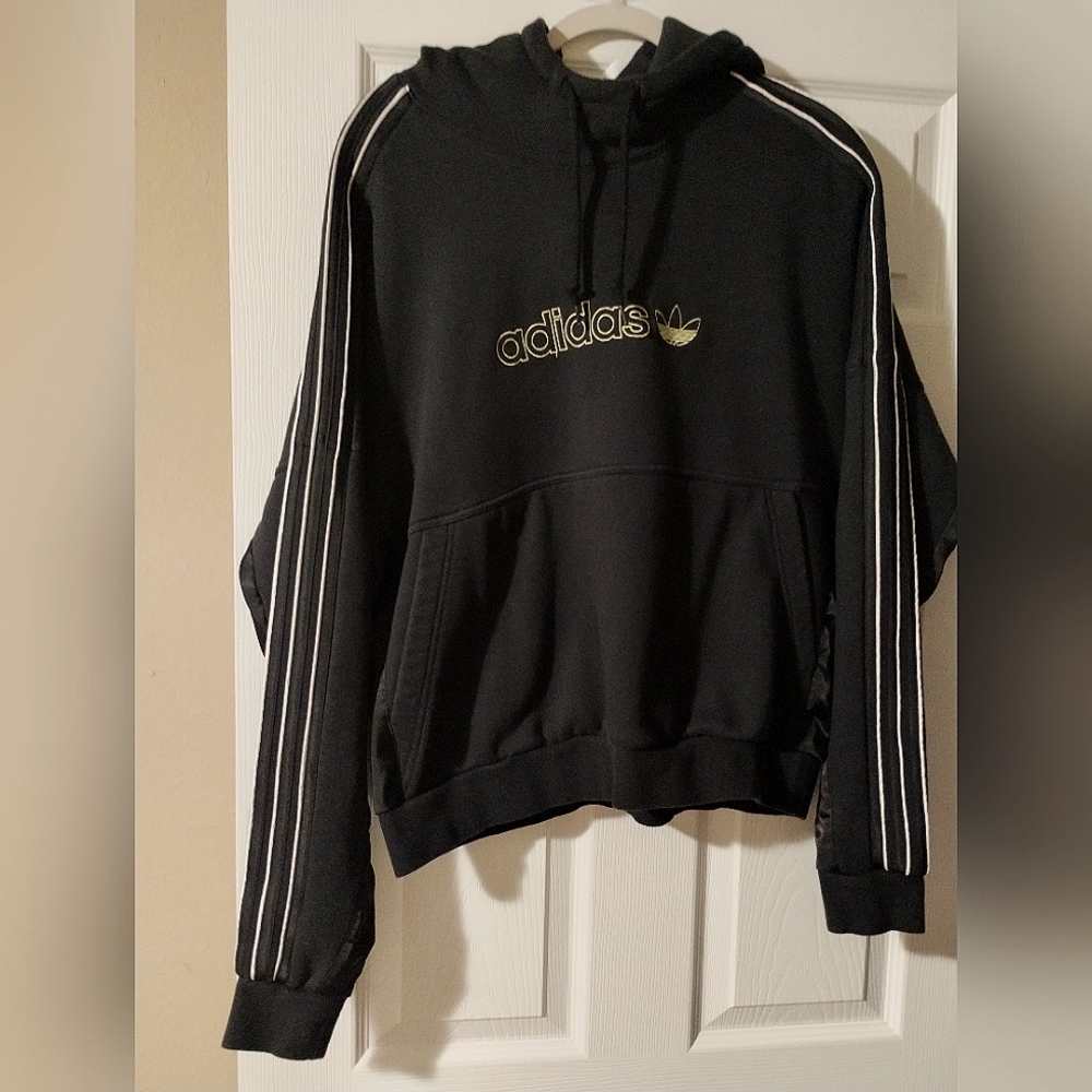 Adidas Originals SPRT satin paneled black hoodie